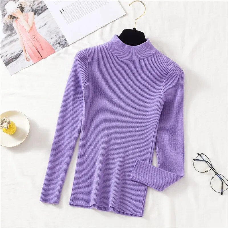 Women Sweater Turtleneck Knitted Long Sleeve Winter Black Pullover-FrenzyAfricanFashion.com