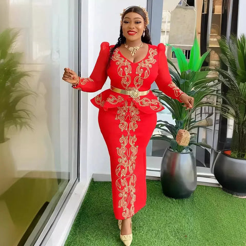 Image of Elegant African Dresses for Women 2024 New Africa Clothing Plus Size Turkey Wedding Party Long Dress Dashiki Ankara Outfits Robe-FrenzyAfricanFashion.com