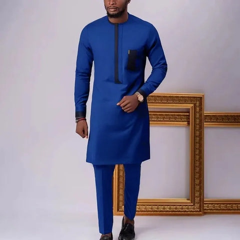 Image of Men's Wedding Suit Two-Piece Trousers T-Shirt Suit Men's Elegant Suit Patchwork Crew Neck Classic Men's Social Suit Dress-FrenzyAfricanFashion.com