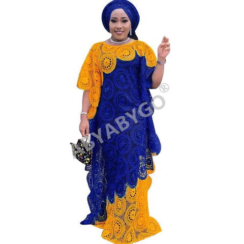 Image of Party DressesWomen Sleeveless Free Size Lace Embroidery Long Maxi Dress African Clothes-FrenzyAfricanFashion.com