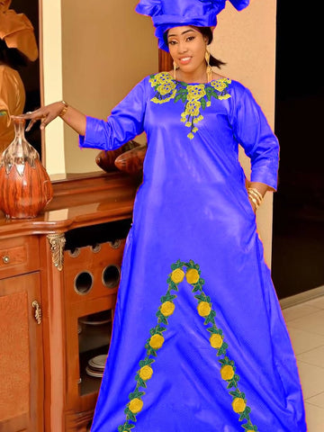 Image of Boubou Bazin Riche Long Dresses For Gambia Women Party Clothing 2023 Top Quality Bazin Riche Dashiki Robe Large Size Bazin-FrenzyAfricanFashion.com