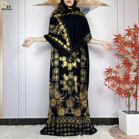 Image of Abaya Dress Short Sleeve Cotton Loose Robe With Big Scarf Maxi-FrenzyAfricanFashion.com