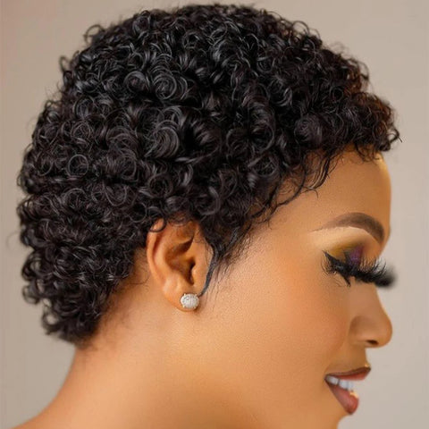 Image of Kinky Curly Wigs Short Wigs Black Women Human Hair-FrenzyAfricanFashion.com