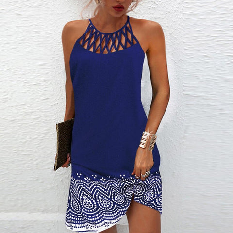 Image of Women Sexy Dress Summer Fashion Hollow Sleeveless Print Beach Mini Dresses-FrenzyAfricanFashion.com