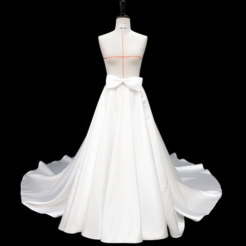 Image of Satin Detachable Skirt Wedding Removable Train Dresses Bow Bridal Overskirt-FrenzyAfricanFashion.com