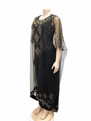 Image of Two-Piece Dresses Women Mesh Caftan Abaya Robe Clothes-FrenzyAfricanFashion.com