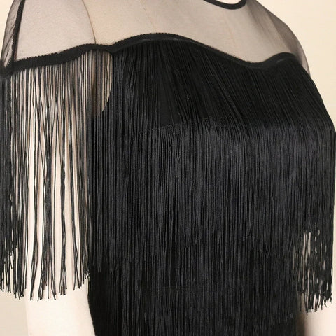 Image of 2024 Women Fringe Party Dresses Elegant Net Shoulder Sleeveless Large Size Long Dress for Birthday Dinner Event Wedding Guest-FrenzyAfricanFashion.com