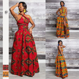 african printing plus size polyester long dress-FrenzyAfricanFashion.com