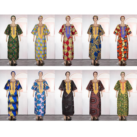 Image of H&D New African Dresses For Women Embroidery Bazin Floral Boho Dresses Ankara Rich Long Robes Nigeria Party Wedding Ramadan 2024-FrenzyAfricanFashion.com