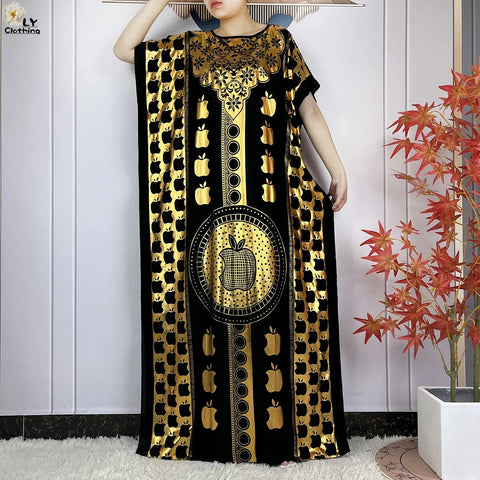 Image of Abaya Dress Short Sleeve Cotton Loose Robe With Big Scarf Maxi-FrenzyAfricanFashion.com