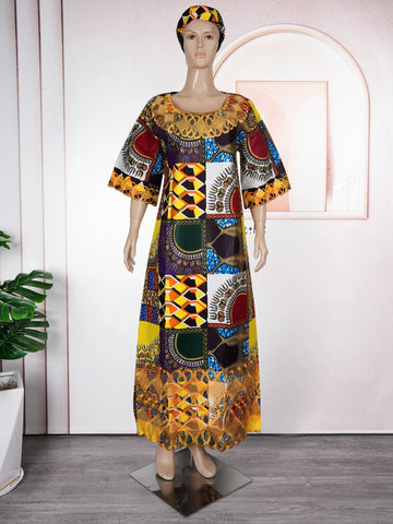 Image of Plus Size African Clothes for Women 2024 New African Dashiki Ankara Print Robe Bazin Design Wax Wedding Party Dresses-FrenzyAfricanFashion.com