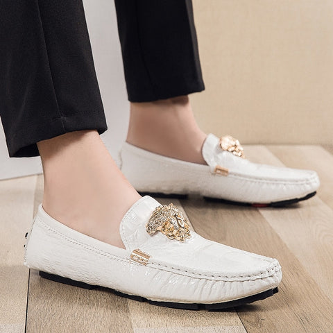 Image of Brand Casual Shoes High Quality Men&#39;s Leather Shoes Snake Pea Shoes Spring Summer Leather Ladies Moccasin Loafers-FrenzyAfricanFashion.com