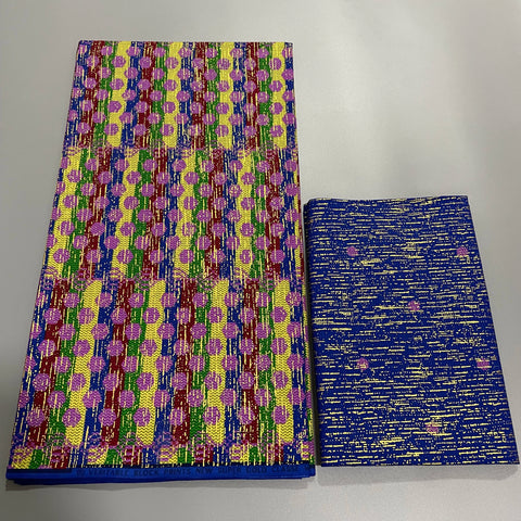 Image of Pink Kente Fabric Wax Print 2+4 Yards African Golden Cotton Newest Style Ankara-FrenzyAfricanFashion.com