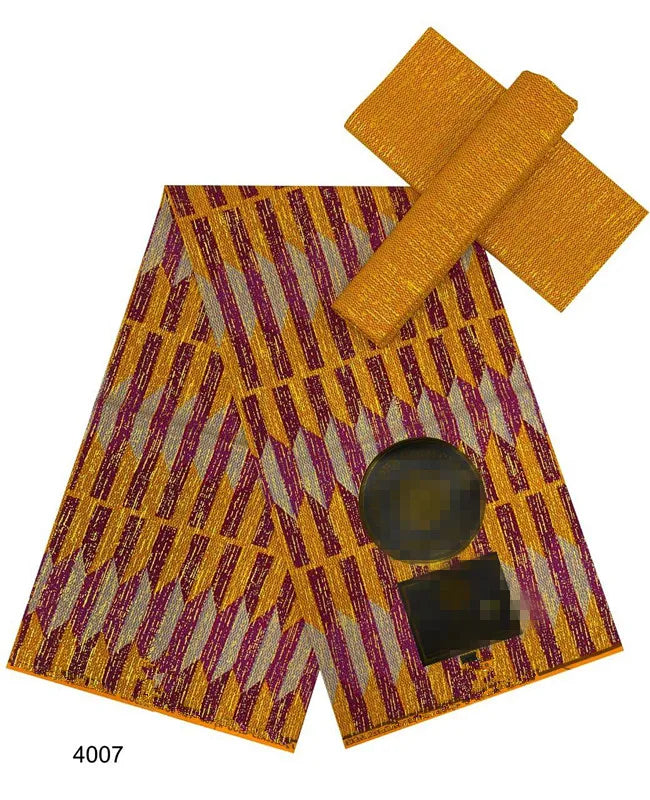 Ankara African Fabric kente gold Real Wax Dress Craft DIY Cotton 4+2yards-FrenzyAfricanFashion.com