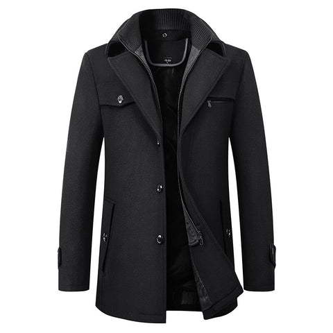 Image of Man Classic Fashion Trench Coat Jackets MaleLong Trench Slim Fit Overcoat Blends Fashion Wool Warm Outerwear Windbreaker-FrenzyAfricanFashion.com