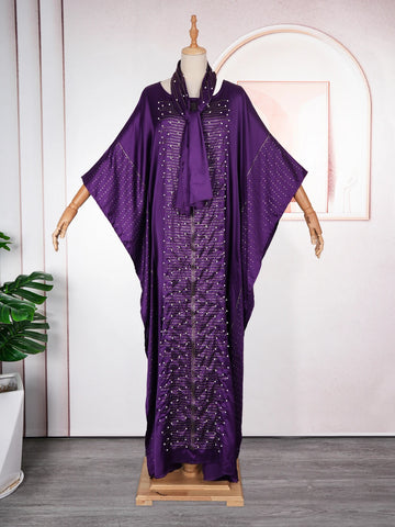 Image of African Dresses for Women Muslim Fashion Abayas Boubou Dashiki Traditional Africa Clothes Ankara Outfit Evening Gown and Headtie-FrenzyAfricanFashion.com