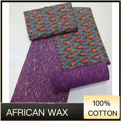 Image of Ankara African Fabric kente gold Real Wax Dress Craft DIY Cotton 4+2yards-FrenzyAfricanFashion.com