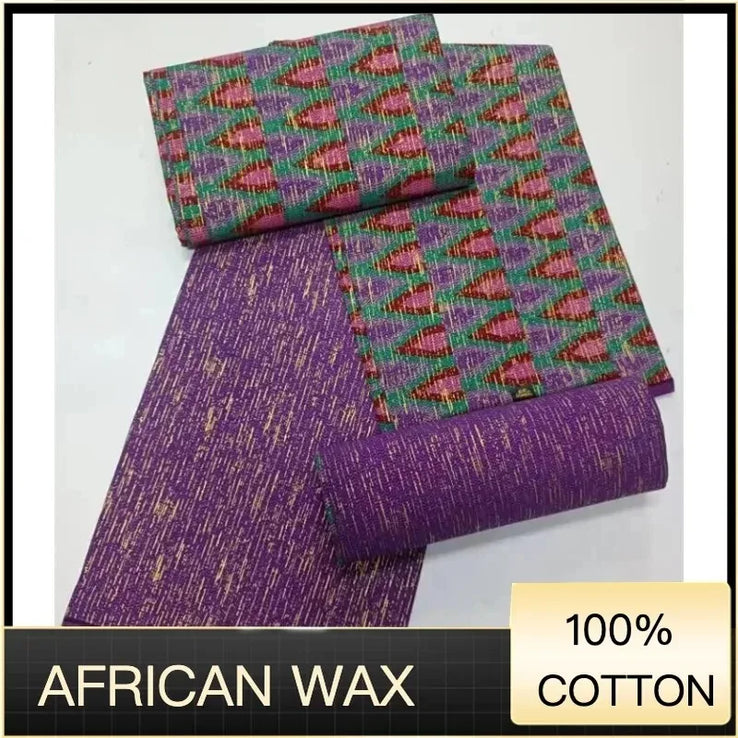 Ankara African Fabric kente gold Real Wax Dress Craft DIY Cotton 4+2yards-FrenzyAfricanFashion.com