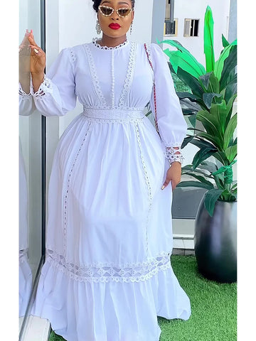 Image of Plus Size African Party Dresses for Women 2024 New Fashion Dashiki Ankara Lace Wedding Gowns Elegant Turkey Muslim Maxi Dress-FrenzyAfricanFashion.com