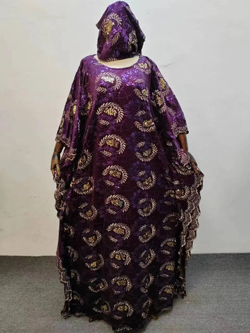 Image of New Fashion Africa Clothing For Woman Dashiki Velvet Fabric Sequin Lace Loose Long Dresses High Quality Free Size Whit Scarf-FrenzyAfricanFashion.com