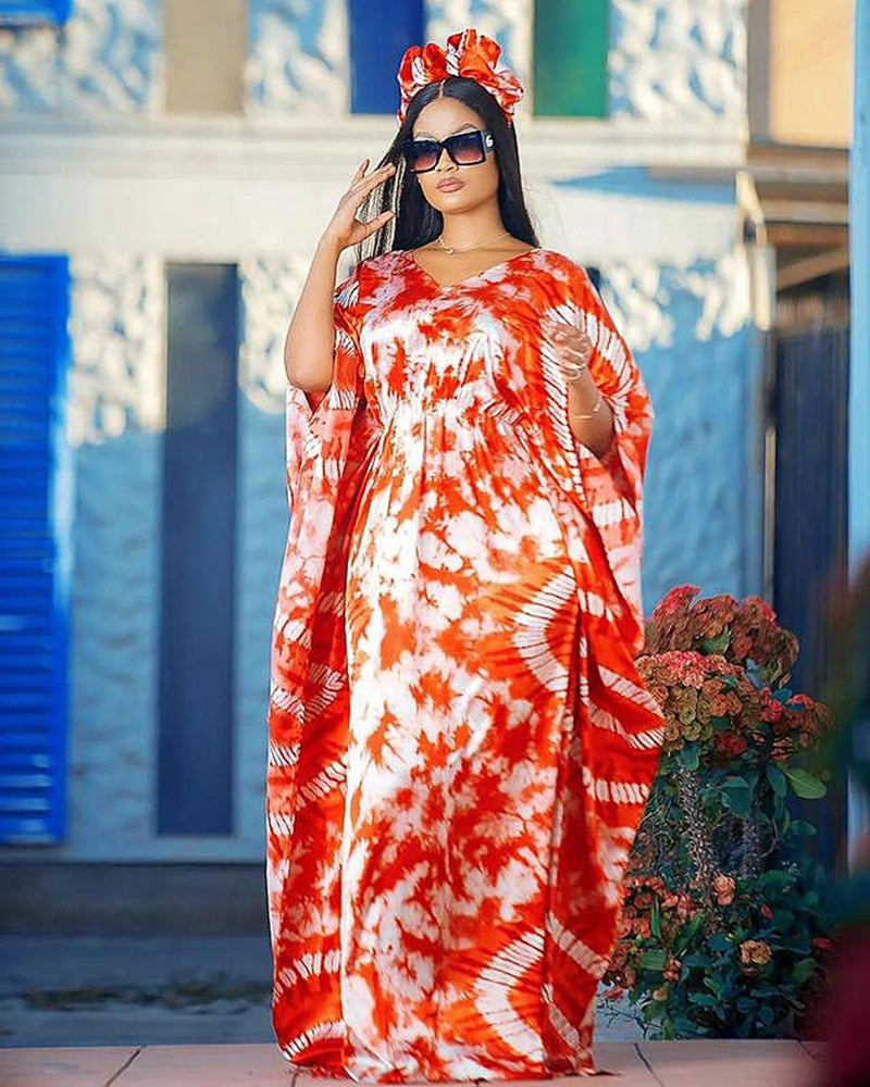 Women Summer Half Sleeve V-neck Polyester Long Dress-FrenzyAfricanFashion.com