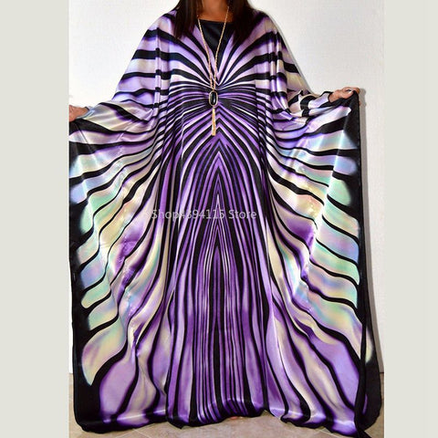 Image of Luxury Dubai Kaftan Abaya Muslim Maxi Dress zebra Stripe print-FrenzyAfricanFashion.com