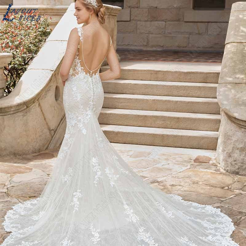 Sleeveless Appliques Wedding Dress With Detachable Tulle Train O-neck Lace-FrenzyAfricanFashion.com