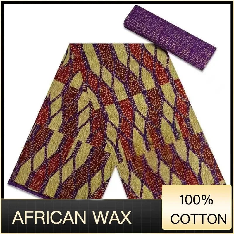 Ankara African Fabric kente gold Real Wax Dress Craft DIY Cotton 4+2yards-FrenzyAfricanFashion.com