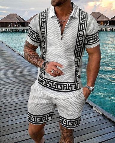 Image of Summer Mens Polo Shirts with Short Sleeve 3D Trend Luxury Golf T Shirt Black Faashion Blouse Short Pants Tracksuit 2 Pieces Sets-FrenzyAfricanFashion.com