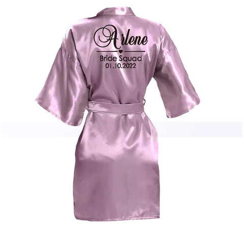 Image of Customized Name Date Wedding Bathrobe Faux Silk Bridal Robe Bride Bridesmaid Wedding Robes Woman Bachelorette Hen Party-FrenzyAfricanFashion.com