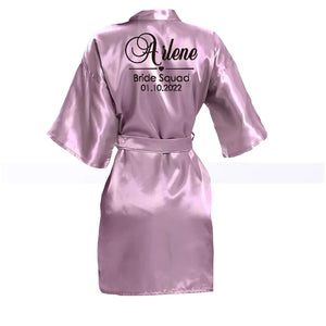 Customized Name Date Wedding Bathrobe Faux Silk Bridal Robe Bride Bridesmaid Wedding Robes Woman Bachelorette Hen Party-FrenzyAfricanFashion.com