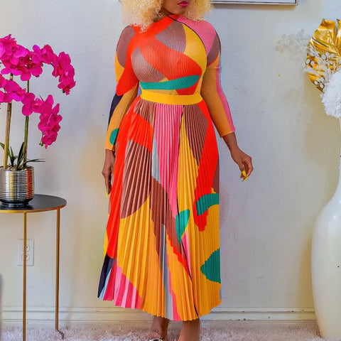 Image of Women Ruched 2 Piece Outfit Long Sleeve T Shirt Tops High Waist Maxi Skirt-FrenzyAfricanFashion.com