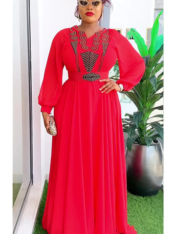 Image of African Maxi Dresses For Women 2024 Plus Size Evening Party Long Dress Africa Clothing Elegant Kaftan Muslim Chiffon Dress-FrenzyAfricanFashion.com