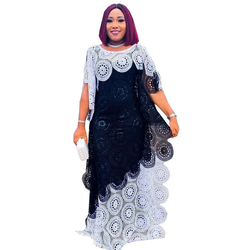 Lace African Dress Layered Evening Long Gown-FrenzyAfricanFashion.com