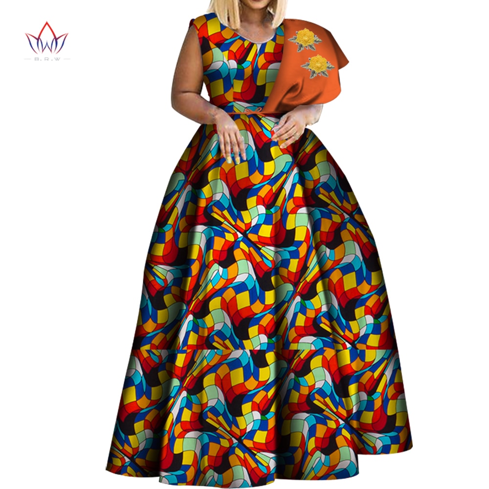 Dashiki African Print Dresses One-shoulder Party Dress Plus Size African Dresses-FrenzyAfricanFashion.com