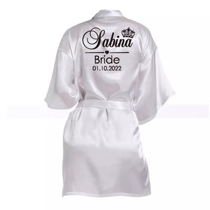 Customized Name Date Wedding Bathrobe Faux Silk Bridal Robe Bride Bridesmaid Wedding Robes Woman Bachelorette Hen Party-FrenzyAfricanFashion.com