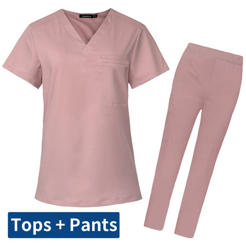 Image of Scrubs Medical Uniform Clinic Hospital Doctor Overalls V-neck Fashion Scrub Pharmacy Nurse Clothes-FrenzyAfricanFashion.com