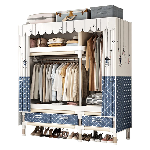 Image of Spacious & Durable Stainless Steel Wardrobe with Dustproof Cover: Ideal Organizer for Bedroom, Dorm, Home-FrenzyAfricanFashion.com