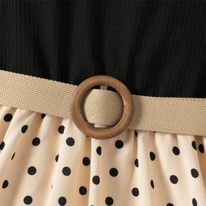 PatPat 2pcs Girl Dresses Kids Clothes Girl Polka Dots Ribbed Girls Splice Sleeveless Dress & Belt-FrenzyAfricanFashion.com