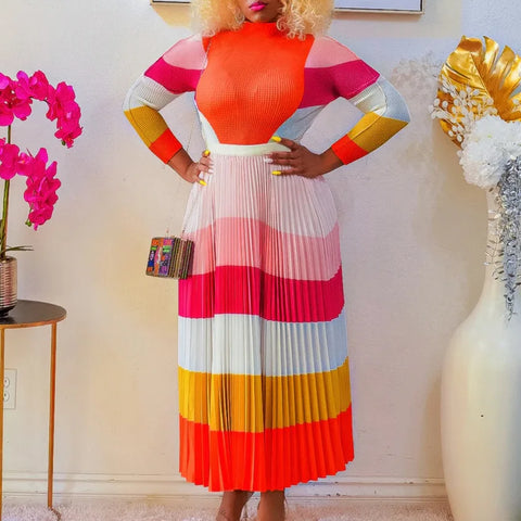 Image of Women Ruched 2 Piece Outfit Long Sleeve T Shirt Tops High Waist Maxi Skirt-FrenzyAfricanFashion.com