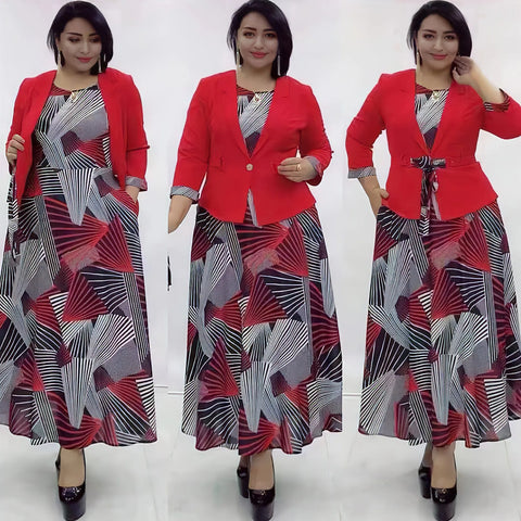 Image of Women Plus Size Office Lady Party Dress with Coat Outfits Robe-FrenzyAfricanFashion.com