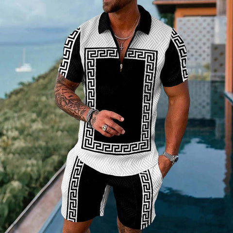 Image of Summer Mens Polo Shirts with Short Sleeve 3D Trend Luxury Golf T Shirt Black Faashion Blouse Short Pants Tracksuit 2 Pieces Sets-FrenzyAfricanFashion.com