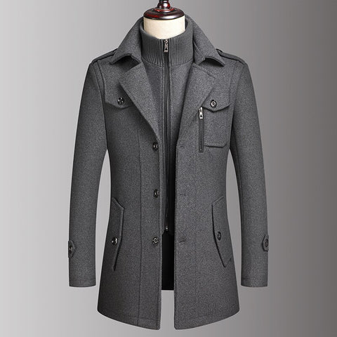 Image of Man Classic Fashion Trench Coat Jackets MaleLong Trench Slim Fit Overcoat Blends Fashion Wool Warm Outerwear Windbreaker-FrenzyAfricanFashion.com