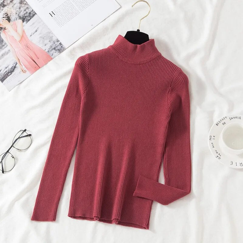 Women Sweater Turtleneck Knitted Long Sleeve Winter Black Pullover-FrenzyAfricanFashion.com