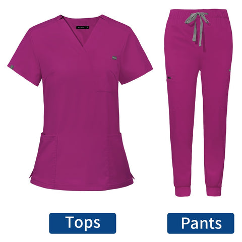 Image of Hospital Doctor Nursing Uniform Women Wholesale Casual Short Sleeved V-neck Jogger Suits Nurse Pharmacy Working Medical Uniforms-FrenzyAfricanFashion.com