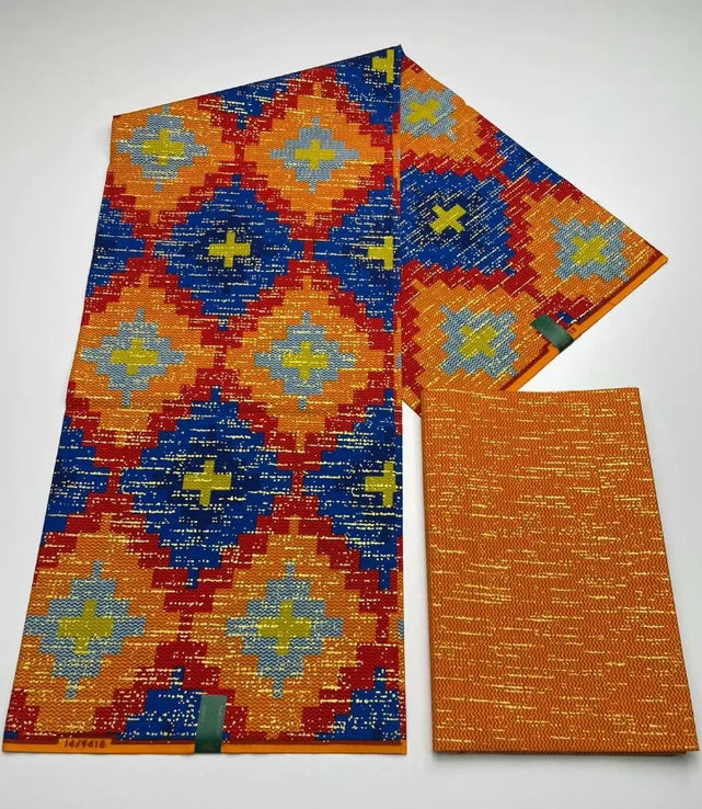 Kente Cotton African Print Wax Fabric 4+2yards Nigeria Ghana Style Sewing Dress Craft DIy-FrenzyAfricanFashion.com