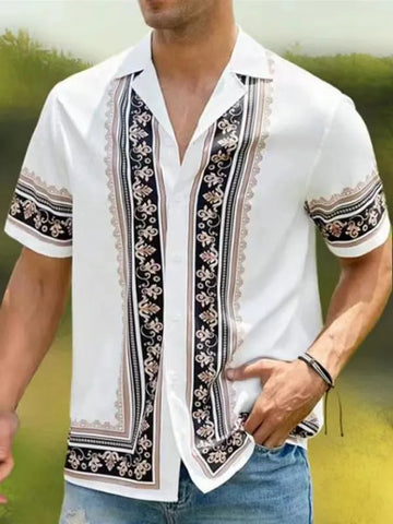 Image of Hawaiian 3D geometric printing short sleeved top for men's vacation casual shirt-FrenzyAfricanFashion.com