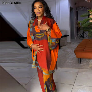 Two Piece Set Clothes for Women African Print Dresses Vacation Outfits 2024 Tops Pant Sets Dashiki Ankara Turkey Dames Plus Size-FrenzyAfricanFashion.com