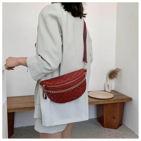 Image of Retro Casual Shoulder Crossbody Women's Bag Large Capacity Korean Fashion Waist Bag Comfortable Wide Shoulder Strap Letter Print-FrenzyAfricanFashion.com