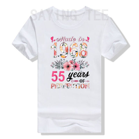 Image of Made In 1968 Floral 55 Year Old 55th Birthday Women's T-Shirt Flowers Print Graphic Tee Tops-FrenzyAfricanFashion.com